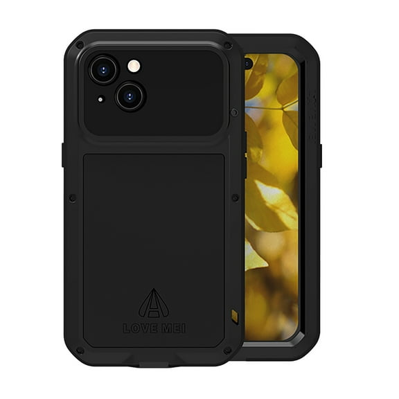 Military Rugged Case for iPhone 15, with Tempered Glass Screen Protector, Shockproof Dustproof Scratch Proof Hybrid Metal and Silicone Gel Heavy Duty Full Body Cover,Black