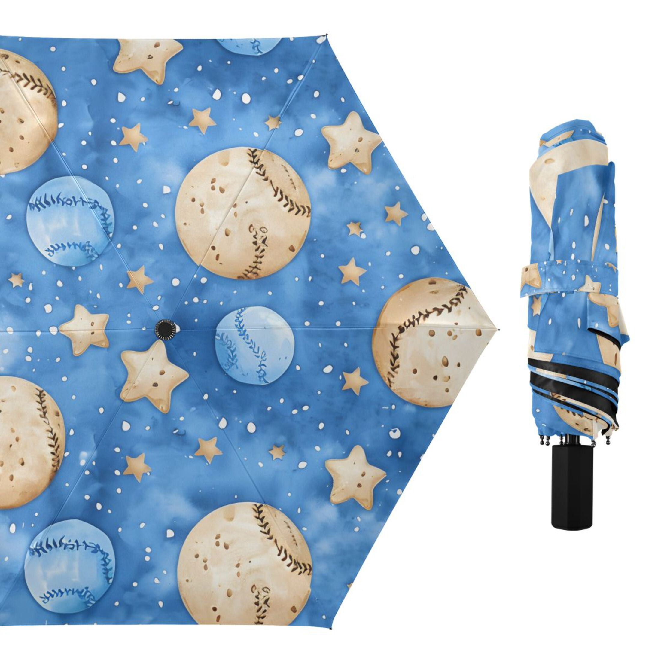 ALAZA Cartoon Baseball Stars UPF 50+ Compact Folding Umbrella for Rain Travel Umbrella Packable