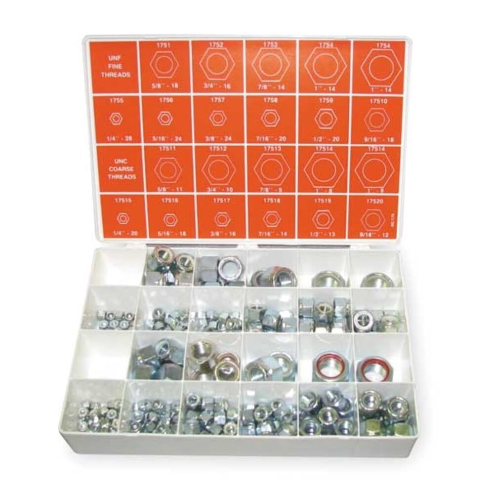Zinc Plated Finish Steel Nylon Insert Hex Lock Nut Assortment, 267 pc.