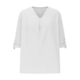 thumbnail image 4 of Hfnxid Womens Cotton Linen Tops Crew Neck Puff Long Sleeve Shirt Fashion Casual Loose Fit Top Spring Holiday Going Out Blouses-White, 4 of 6