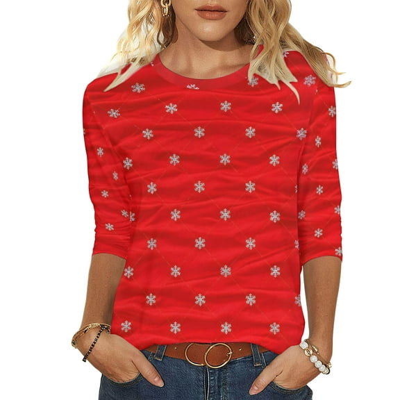 LiMoi Women's Elegant Holiday Plaid Blouse Three Quarter Sleeve Round Neck Classic Fit Top Tees Tshirts Shirts My Order My Items