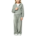 thumbnail image 2 of HAOTAGS Girls 2-Piece Tracksuit Set Zip-Up Cropped Jacket and Wide-Leg Pants Casual Sporty Loungewear Outfit Gray Size 5T, 2 of 6