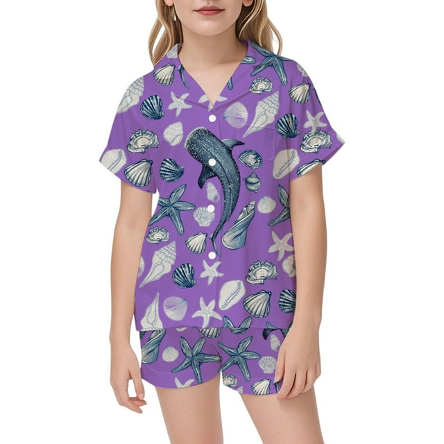 Ocean Themed Satin Pajama Set For Girls Soft Comfortable Sleepwear Ideal For Toddler To Teen Years