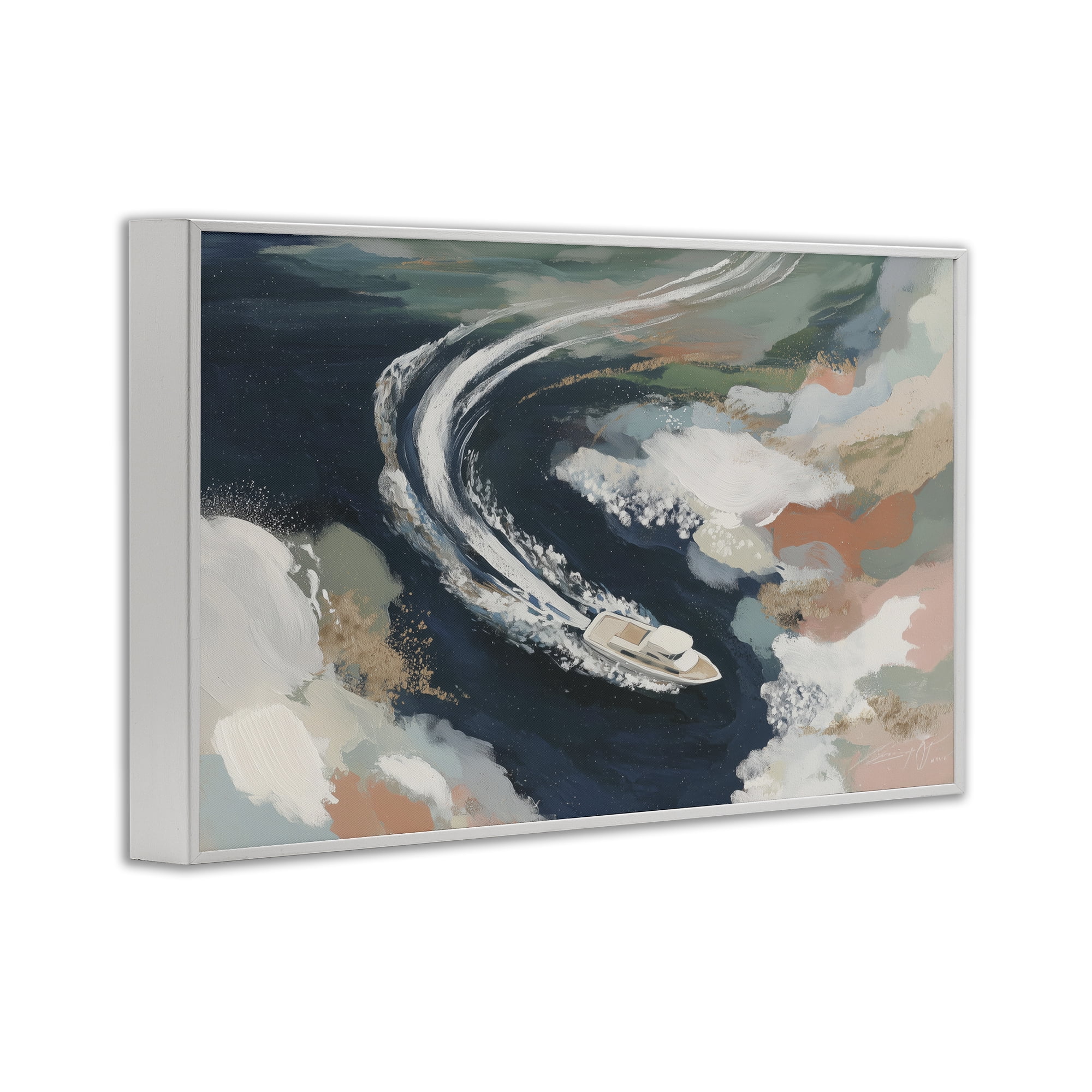 Stupell Industries Boat Wake From Above White Framed Giclee Art, design by Chromatic Storm Studio