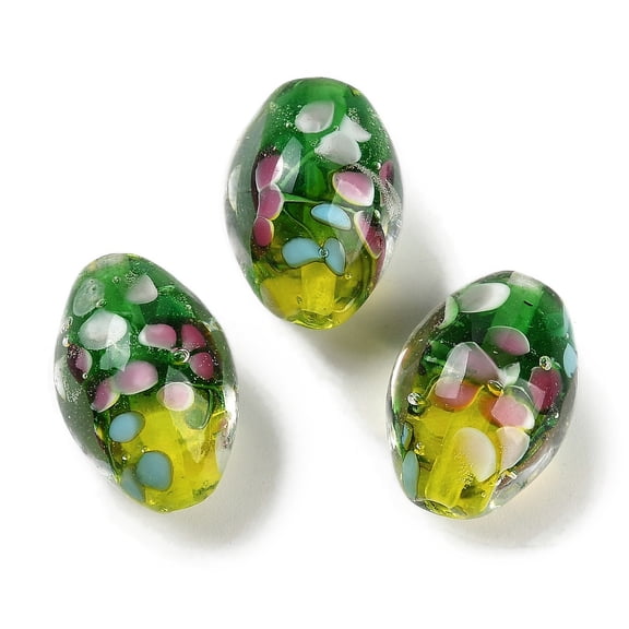 Handmade Lampwork Beads Inner Flower Oval Green 19~20x13~14mm Hole: 1.6~1.8mm