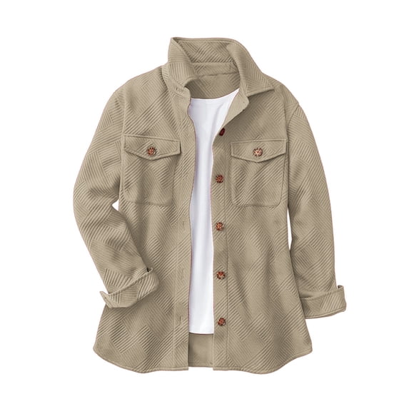 HongQid Veste en Flanelle pour Femmes avec Poches Poitrine, Surchemise Texturée à Boutons