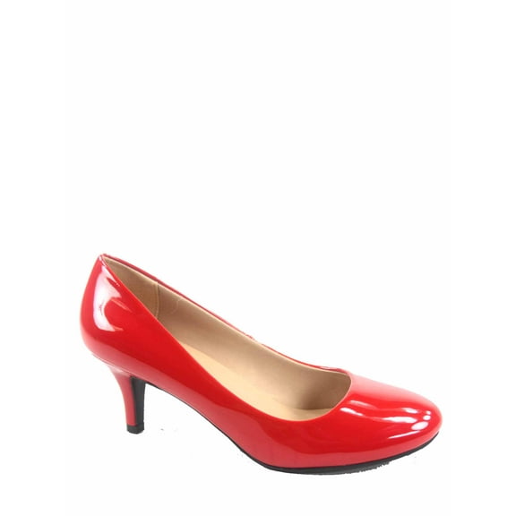 Debbie-32 Women's Fashion Round Toe Low Heel Slip On Pump Dress Shoes ( Red, 7.5 )