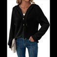thumbnail image 3 of Sudadera con Capucha de Larga de Punto Gofre para Mujer, con Cordón, Botones, Cuello en V, Informal, con Capucha. Negro XL, 3 of 9