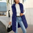 thumbnail image 2 of ZHYou Long Puffer Vest for Women Quilted Hooded Vest Padded Sleeveless Coat Jackets with Pockets,Blue,Size:3XL, 2 of 7