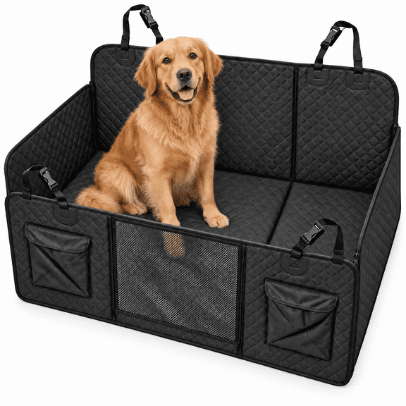 Dog Car Seat Cover for Back Seat, Waterproof Non-Slip Hammock with Side Flaps, Black