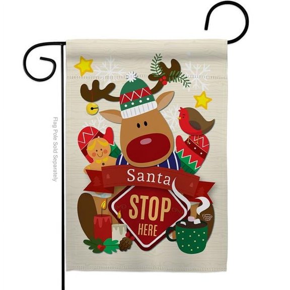 Ornament Collection G192052-BO 13 x 18.5 in. Santa Stop Here Garden Flag with Winter Christmas Double-Sided Decorative Vertical Flags House Decoration Banner Yard Gift