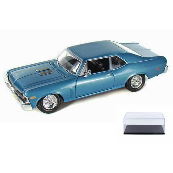 Diecast Car & Display Case Package - 1970 Chevrolet Nova SS Coupe Hard Top, Blue - Maisto 31262 - 1/24 Scale Diecast Model Toy Car w/Display Case