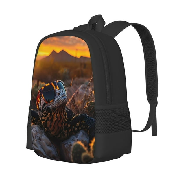 Balery Lizard With Sunglasses Sunset Mochila para hombre y mujer - Tela Oxford 600D resistente - Gran capacidad, resistente al agua, ideal para la escuela, viajes y senderismo