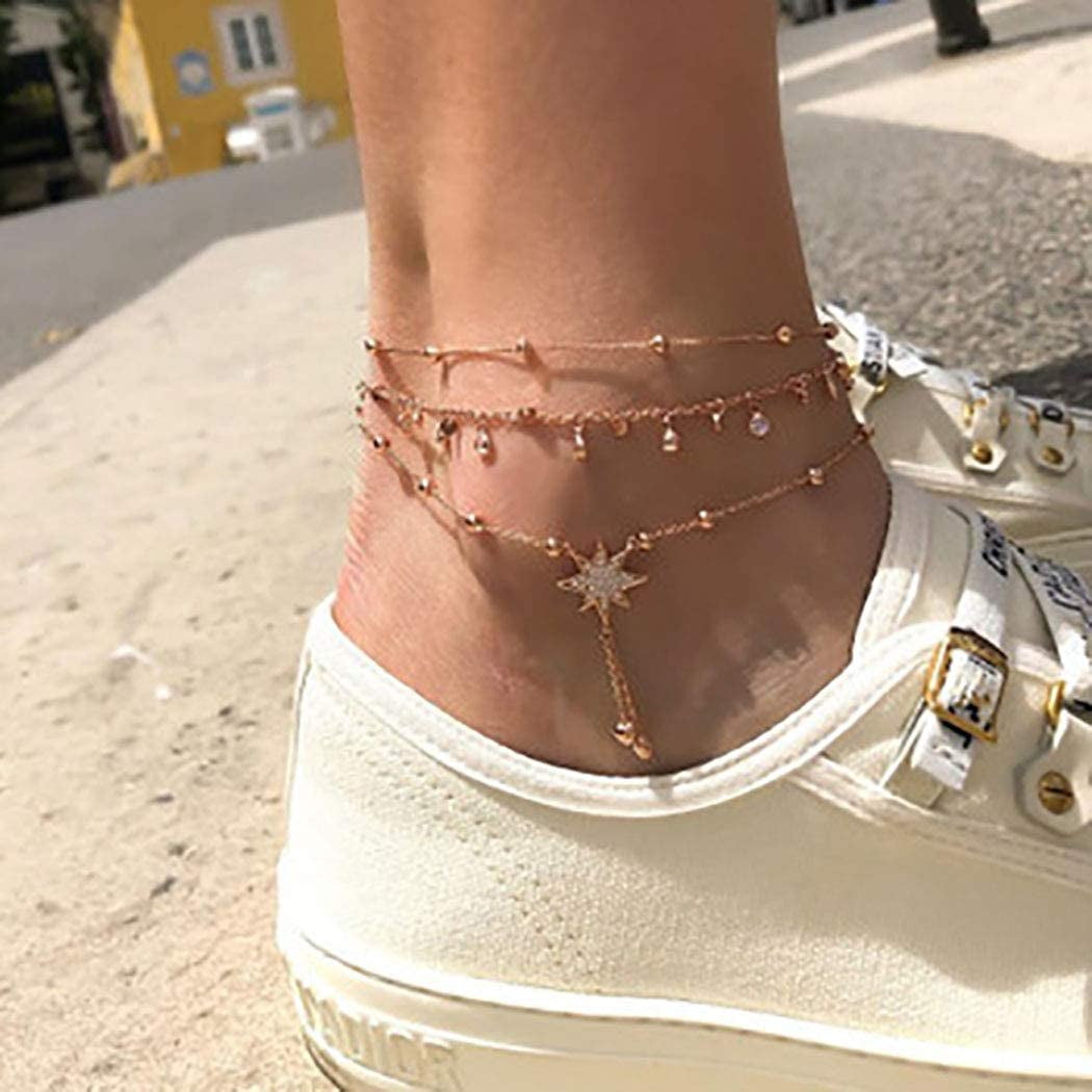 Women's Sequins Multilayer Star Summer Yoga Beach Bracelet Anklet Foot Jewelry