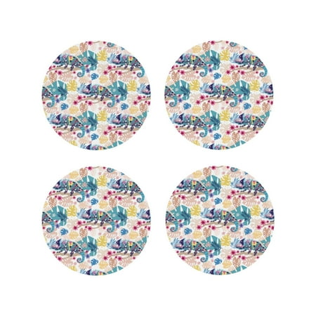 

Fuzoiu Colorful Chameleons Print Leather Coasters Set Drink Coasters Set of 4 for Tabletop Protection Durable PVC Coasters Home Décor and Housewarming Gift-Round Shape