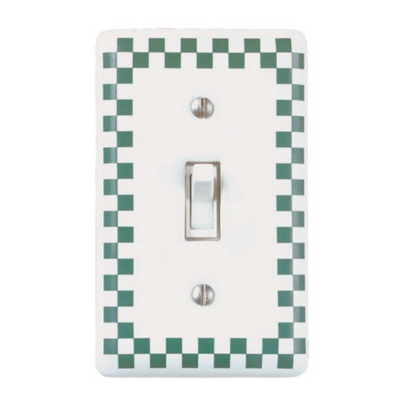 Porcelain Switch Plate White/Green Checkered Single Toggle Renovators Supply