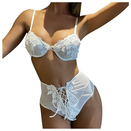 

〖Hellobye〗Sexy G-string Flowers Embroidery Bralette Lace Bra Bustier Lingerie Thong Mesh