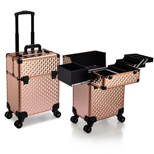 Carrito de cosméticos Stagiant estuche de maquillaje con 4 bandejas oro rosa