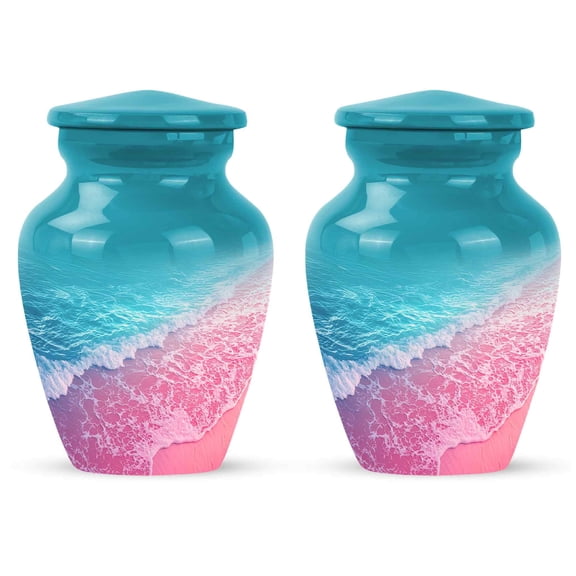 Yatskia Blue and Pink Beach Mini Urns for Human Ashes Adult Mom and Dad, Small Urn for Adult Ashes, (Classic Pack of 2, 3 Inch)