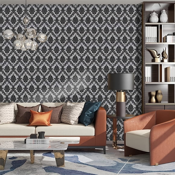 1pc European Vintage Silvery Removable Waterproof Wallpaper, Peel And Stick, Black And White Pattern Wallpaper For Room Backdrop, Furniture Appliance Refurbishment, Home Improvement