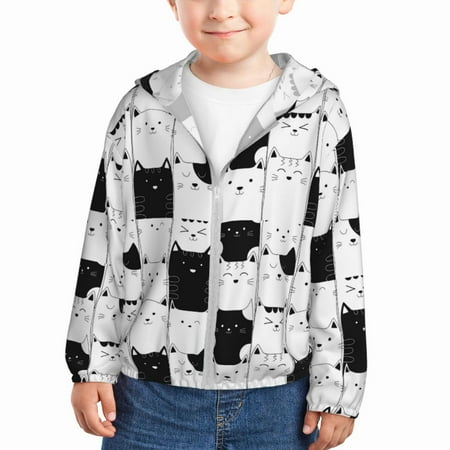 

Gaeub Doodle Cute Cat Print Athletic Sun Protection Hoodie for Kids Long Sleeve Outdoor UV Shirt Running Fishing Top for Boys Girls-18 Months