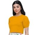 thumbnail image 2 of eloria Women's Casual Blouse Tops, Ruffle Puff Sleeve, Round-Neck Top Color: Yellow | Size: S, 2 of 6