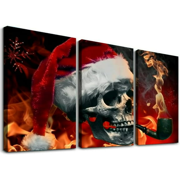 Ullo0ord Canvas Wall Art Painting One Panel Christmas Skull Art Pattern Artwork Prints, Modern Framed Canvas Wall Decor for Living Room Bedroom Bathroom
