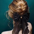 thumbnail image 7 of 2Pcs Large Hair Bow Clips, Silk Yarn Ribbon Bow Hair Barrette for Women, Elegant Long Tail Bowknot French Hair Accessories for Wedding, Parties, Festivals, 7 of 7