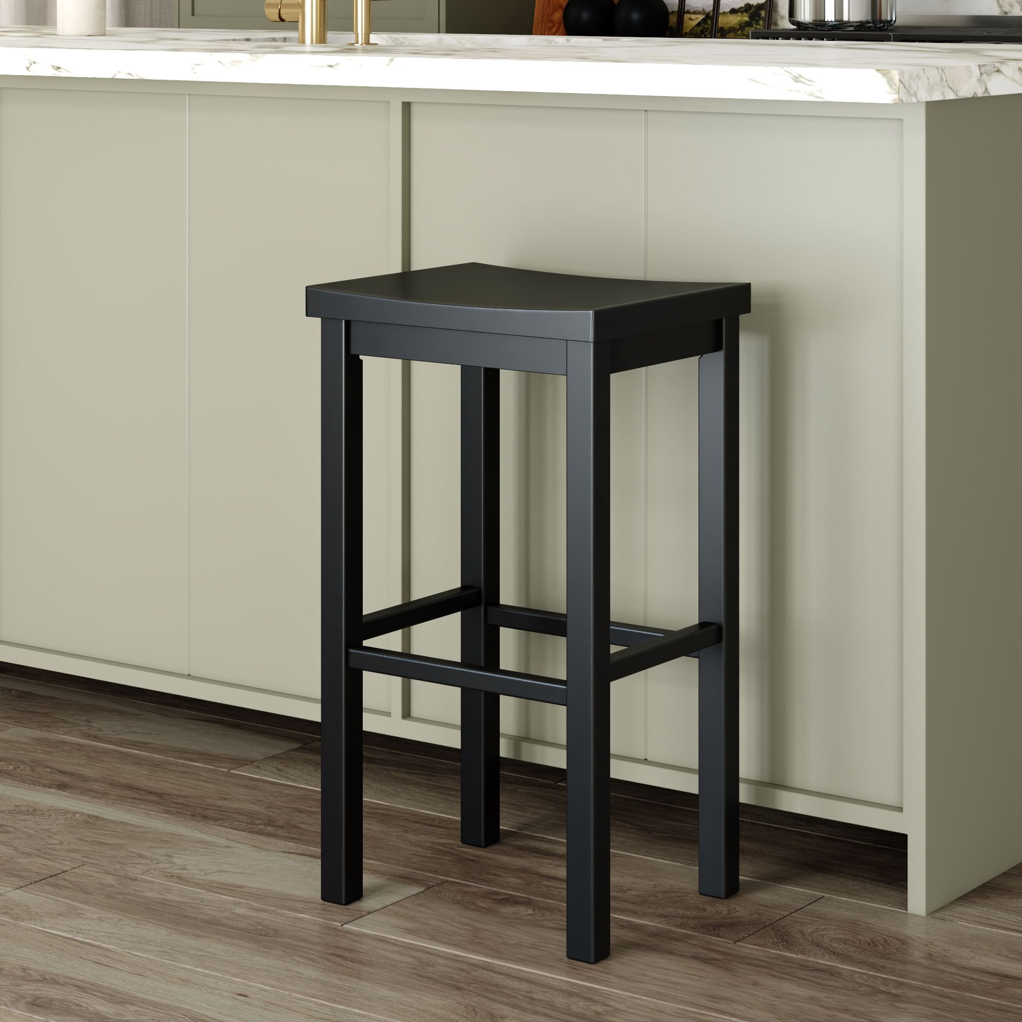 Now Furniture 30" Bar Stool, Wooden Backless Bar Height Kitchen Stool, Black