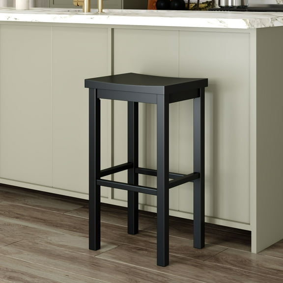 Now Furniture 30" Bar Stool, Wooden Backless Bar Height Kitchen Stool, Black