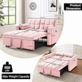 thumbnail image 4 of ShiKeyi 3 in 1 Convertible Sleeper Futon Sofa Bed, 55" Pull Out Sofa Bed with Storage Pocket/Side Pocket/2 Pillows for Living Room, Pink, 4 of 5