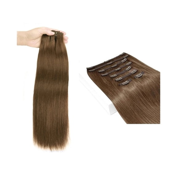 Clip In Hair Extensions Real Human Hair #6 Chestnut Brown 120G 8Pcs Double Weft Thick Silky Straight Clip In Remy Hair Extensions