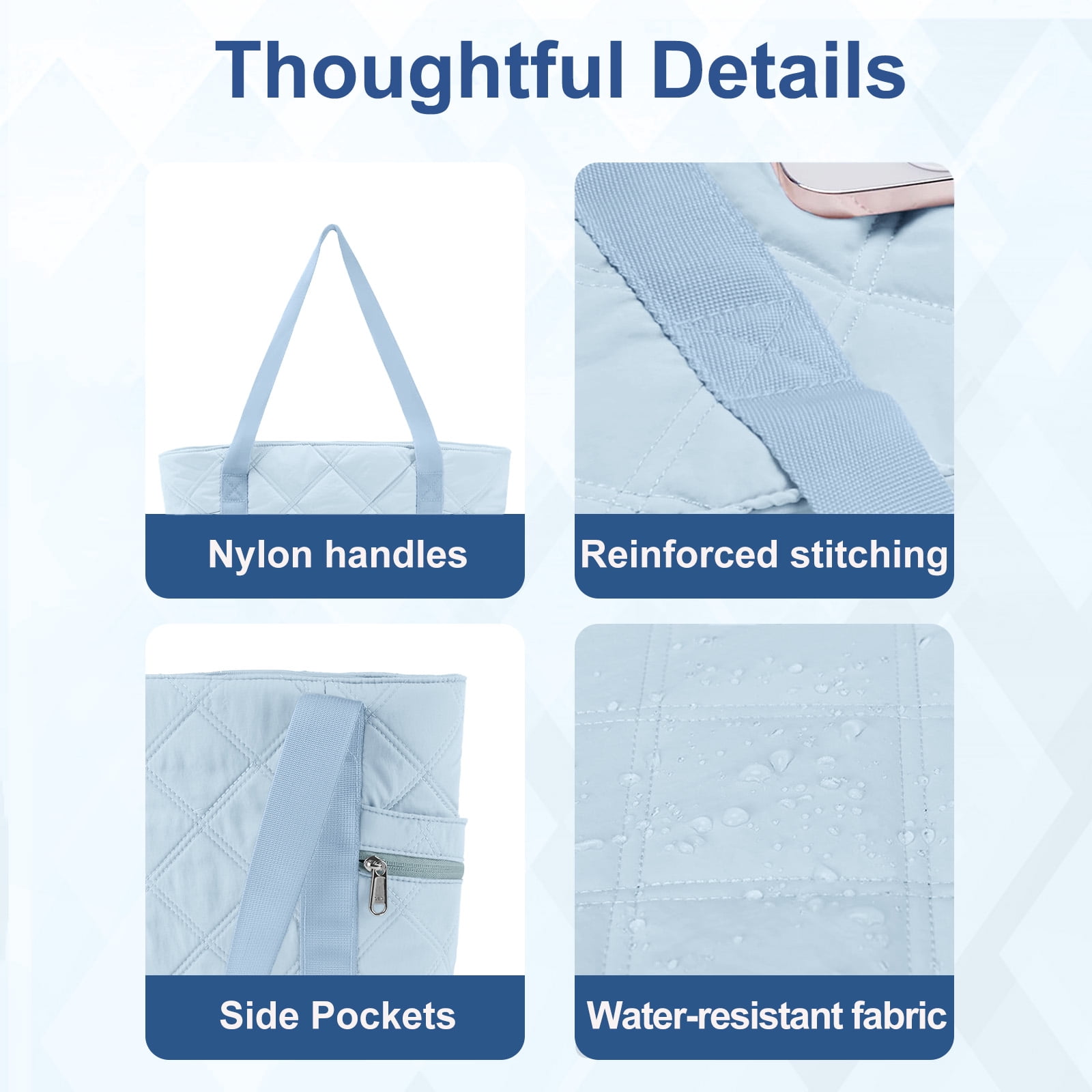 Gynky Tote Bag for Women Travel Bags Quilted Carry On Shoulder Bag for Travel Gym Weekend, Blue