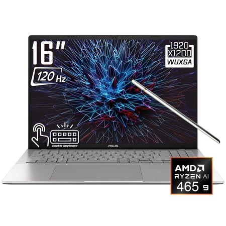 ASUS Vivobook S16 AI Laptop, 16" 2K 1920 x 1200 OLED 120Hz Touchscreen, AMD Ryzen AI 9 465, WiFi 6, Backlit KB, FHD IR Webcam, Win 11 Home(16GB DDR5 RAM / 512GB SSD)