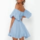 thumbnail image 4 of Gibobby Vestidos para Mujer Vestido de verano para mujer, manga farol, hombros descubiertos, minivestidos con volantes, línea A, vestido fluido(Azul,XL), 4 of 5