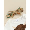 thumbnail image 6 of Aojekbee Baby Girl Western Outfits Short Sleeve Cow Print Romper with Flare Pants Headband Set Infant Clothes, 6 of 10