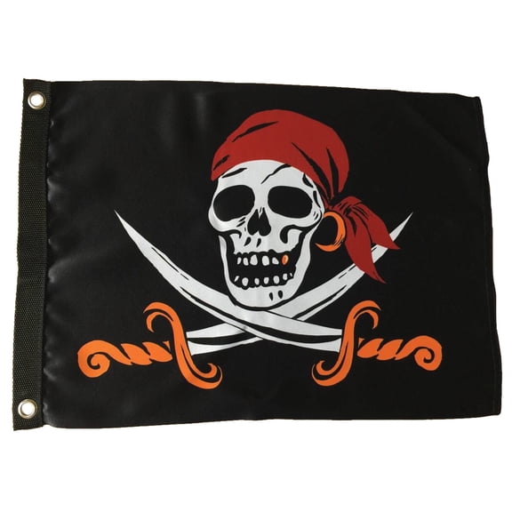In the Breeze 3658 — Captain Cutlass Lustre Grommeted Boat Flag, 12 by 18-Inch — Small Printed Pirate Flag