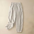 thumbnail image 2 of Besolor Capris Courts en Coton et Lin avec Dentelle pour Femmes, Gris, 2 of 7