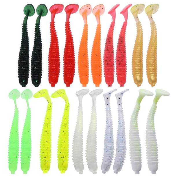 Señuelo de pesca de gusano de PVC suave con cola en T de 20 piezas cebos de natación de 10 colores aparejos de pesca Hugtrwg Para estrenar