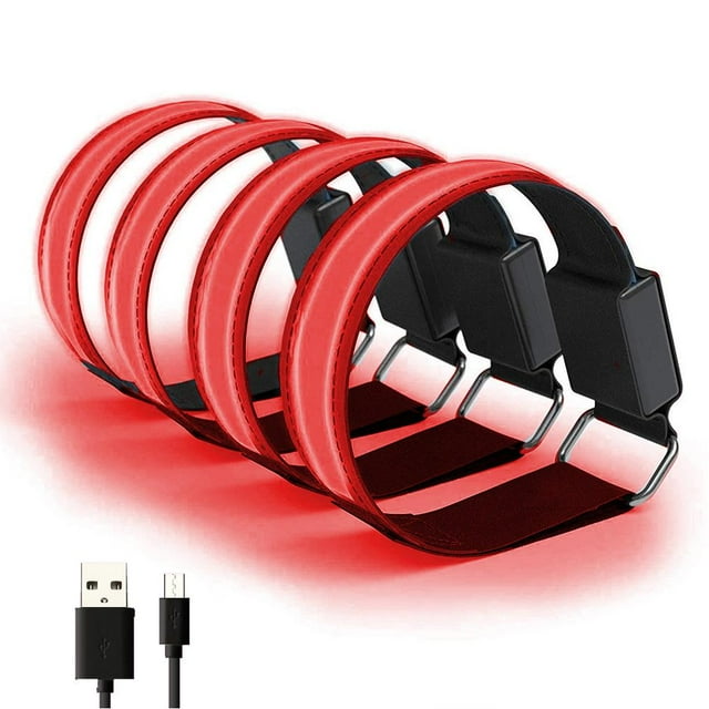 4 Uds pulsera LED USB recargable NikouMX banda reflectante ajustable seguridad iluminar brazaletes rojo