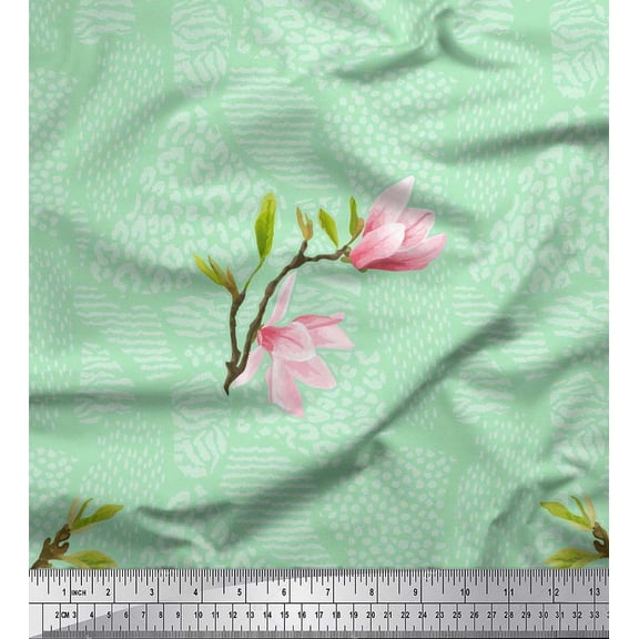 Soimoi Rayon Fabric Animal Skin,Leaves & Pink Flower Print Fabric by Yard 56 Inch Wide