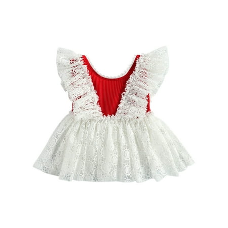 

Newborn Baby Girl Christmas Cute Romper Dress Lace Tulle Ribbed Long Sleeve Jumpsuit Onesies A-line Tutu