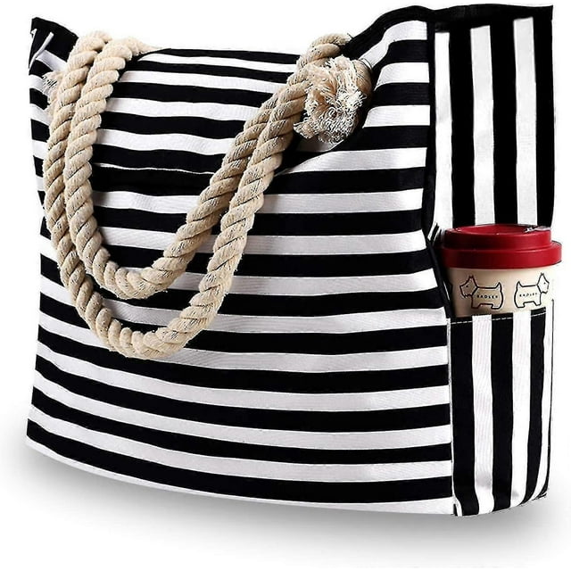 CHAO Bolsa de playa de lona impermeable extragrande con 4 bolsillos interiores para viajes, gimnasio, natación y vacaciones en la playa XiXi