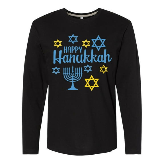 Inktastic Happy Hannukkah with Star and Menorah Long Sleeve T-Shirt