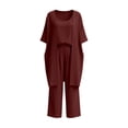 thumbnail image 4 of Women's 3 Piece Linen Set, Long Cardigan with Spaghetti Strap Top and Wide Leg Pants, Comfortable Vacation Outfit for Summer, Beach, and Casual Boho Style-Wine, 4 of 8