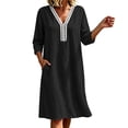 thumbnail image 3 of VBVC Women's Cotton Linen V Neck Tunic Dress , 3/4 Sleeve Summer Shift Dress For Women , Ladies' Boho Beach Midi Dresses with Pockets, S-2XL, 3 of 7