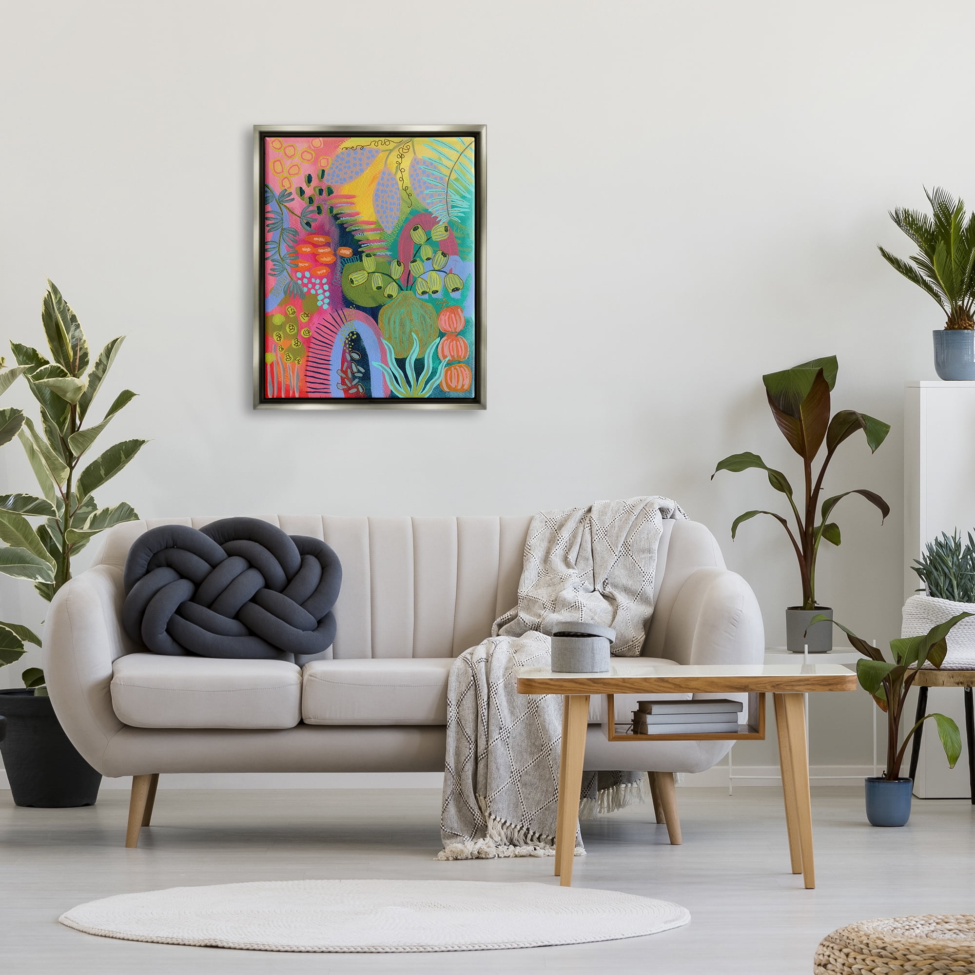 Stupell Industries Abstract Botanicals Vivid Hues Botanical & Floral Painting Gray Floater Framed Art Print Wall Art