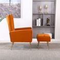 thumbnail image 3 of Velvet Accent Chair with Ottoman Set, Modern Fabric Upholstered Armchair with Golden Metal Legs and High Back, Single Sofa Chair Comfy Couch for Living Room Bedroom Lounge Corner, Orange, 3 of 7