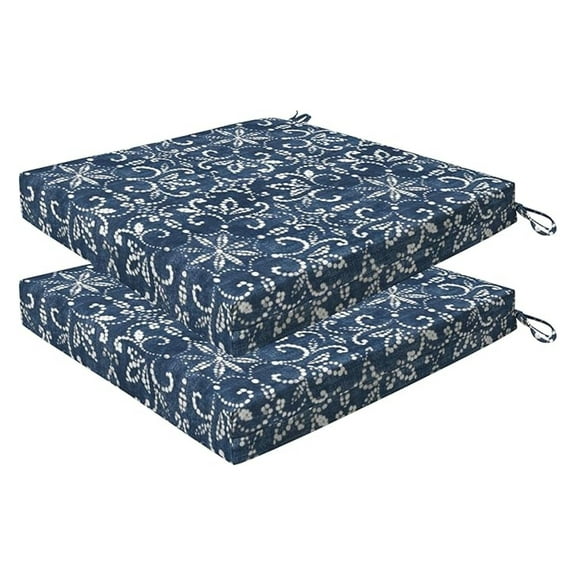 Outdoor Set of 2 Square Seat Pads, 19 x 19, Boheme Dining Chair Cushions for Patio Furniture