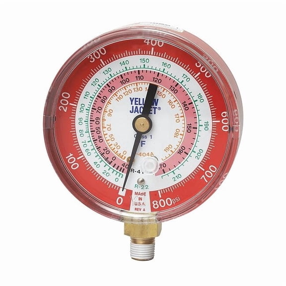 Yellow Jacket High Side Gauge, 3 1/8 in Dia, Red 49137